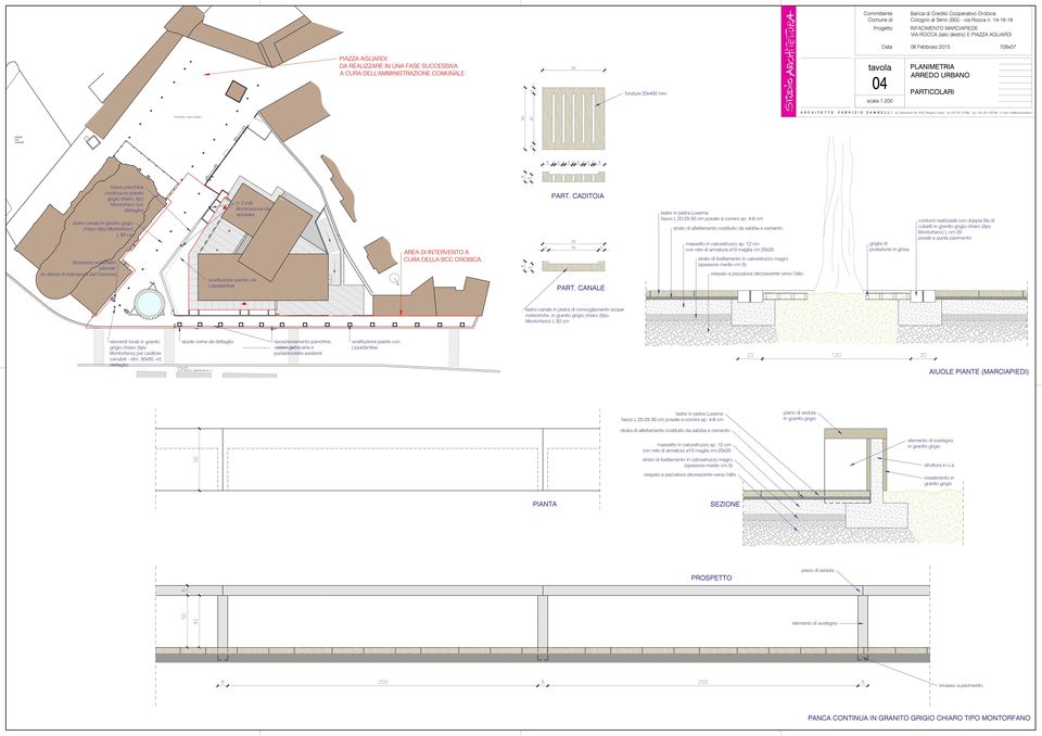 COMUNALE tavola PLANIMETRIA ARREDO URBANO forature 20x400 mm scala 1:200 PARTICOLARI dissuasori automatici "pilomat" (in attesa di indicazioni dal Comune) nuova panchina continua in granito grigio
