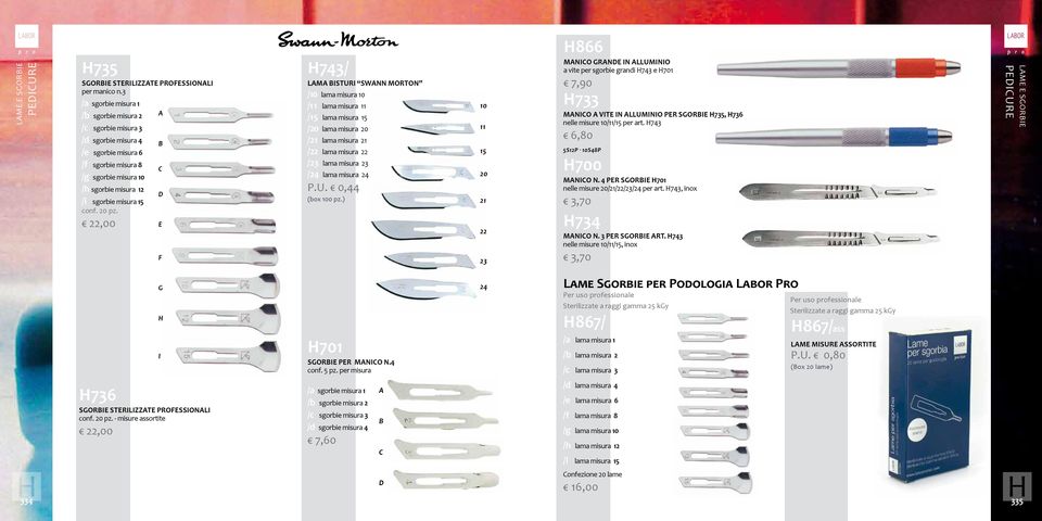 22,00 a b c d e f H743/ lama bisturi swann morton /10 lama misura 10 /11 lama misura 11 /15 lama misura 15 /20 lama misura 20 /21 lama misura 21 /22 lama misura 22 /23 lama misura 23 /24 lama misura