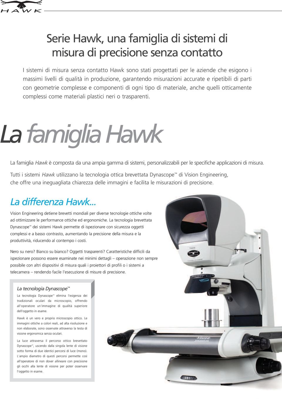 trasparenti. Lafamiglia Hawk La famiglia Hawk è composta da una ampia gamma di sistemi, personalizzabili per le specifiche applicazioni di misura.