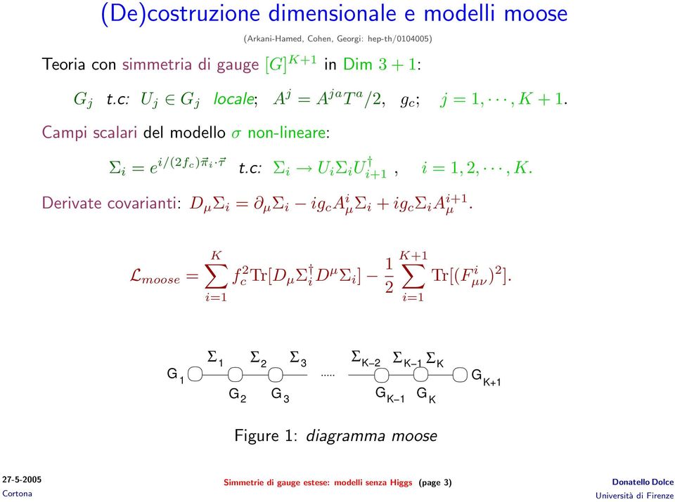 c: Σ i U i Σ i U i+1, i = 1,,, K. Derivate covarianti: D µ Σ i = µ Σ i ig c A i µσ i + ig c Σ i A i+1 µ.