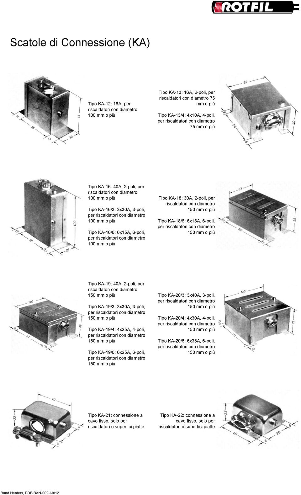 diametro Tipo KA-18/6: 6x15A, 6-poli, Tipo KA-19: 40A, 2-poli, per riscaldatori con diametro Tipo KA-19/3: 3x30A, 3-poli, Tipo KA-19/4: 4x25A, 4-poli, Tipo KA-19/6: 6x25A, 6-poli, Tipo KA-20/3: