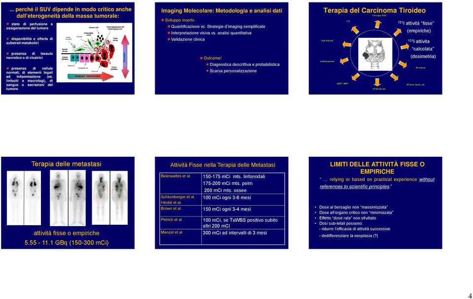 linfociti e macrofagi), di sangue o secrezioni del tumore Imaging Molecolare: Metodologia e analisi dati Sviluppo incerto Quantificazione vs.