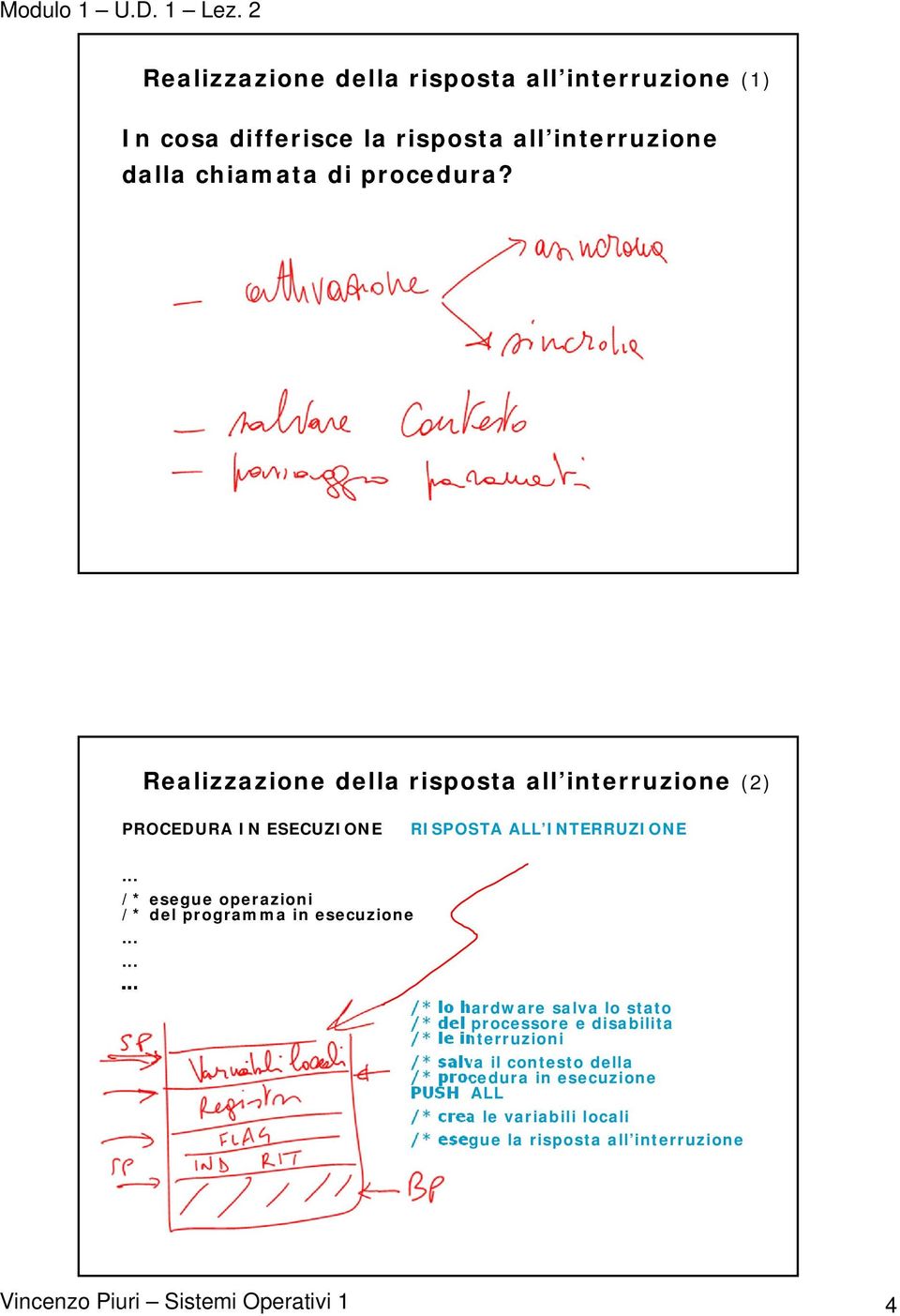 Realizzazione della risposta all interruzione (2) PROCEDURA IN ESECUZIONE RISPOSTA ALL INTERRUZIONE.