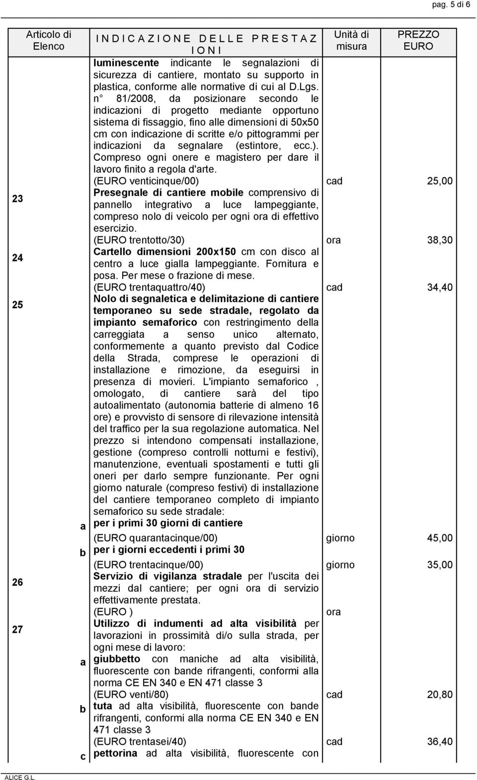 segnalare (estintore, ecc.). Compreso ogni onere e magistero per dare il lavoro finito a regola d'arte.