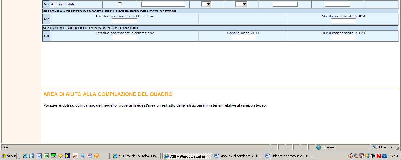 Quadro G CREDITI DI IMPOSTA Inserire gli importi nei campi Cliccare su Salva e passare al quadro successivo Quadro I IMU Compilare il quadro se si intende utilizzare, con il