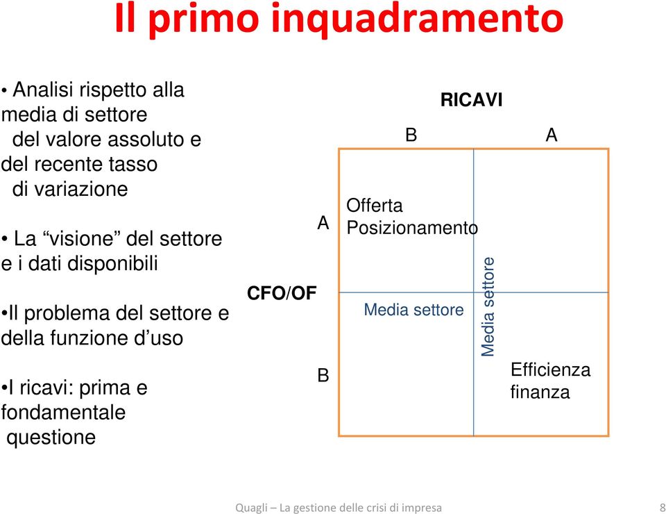 problema del settore e della funzione d uso I ricavi: prima e fondamentale questione