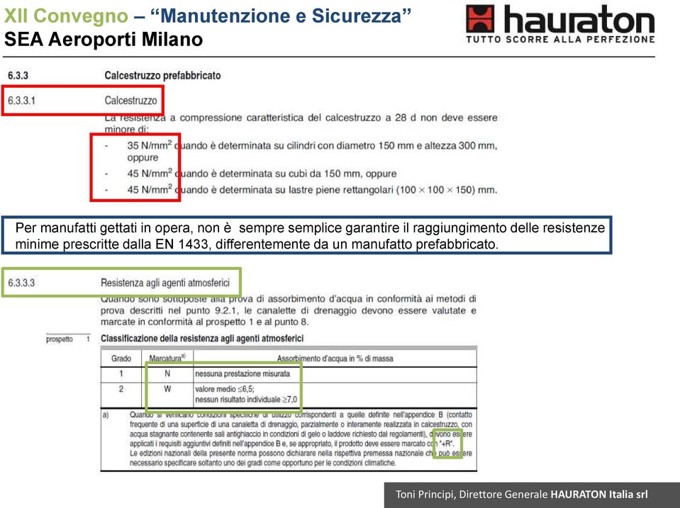 resistenze minime prescritte dalla EN 1433,