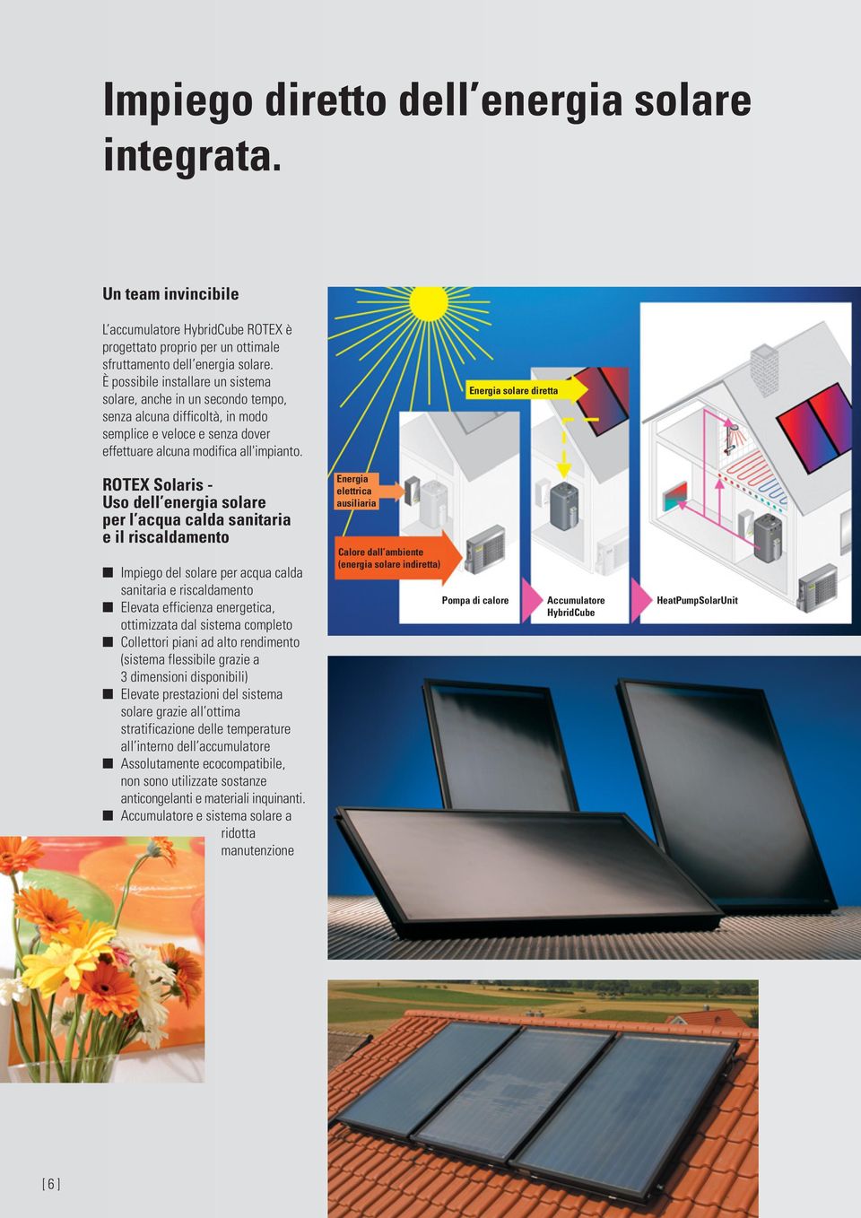 Energia solare diretta ROTEX Solaris - Uso dell energia solare per l acqua calda sanitaria e il riscaldamento Impiego del solare per acqua calda sanitaria e riscaldamento Elevata efficienza