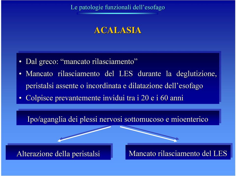 Colpisce prevantemente invidui tra tra i i 20 20 e i i 60 60 anni Ipo/aganglia dei dei plessi