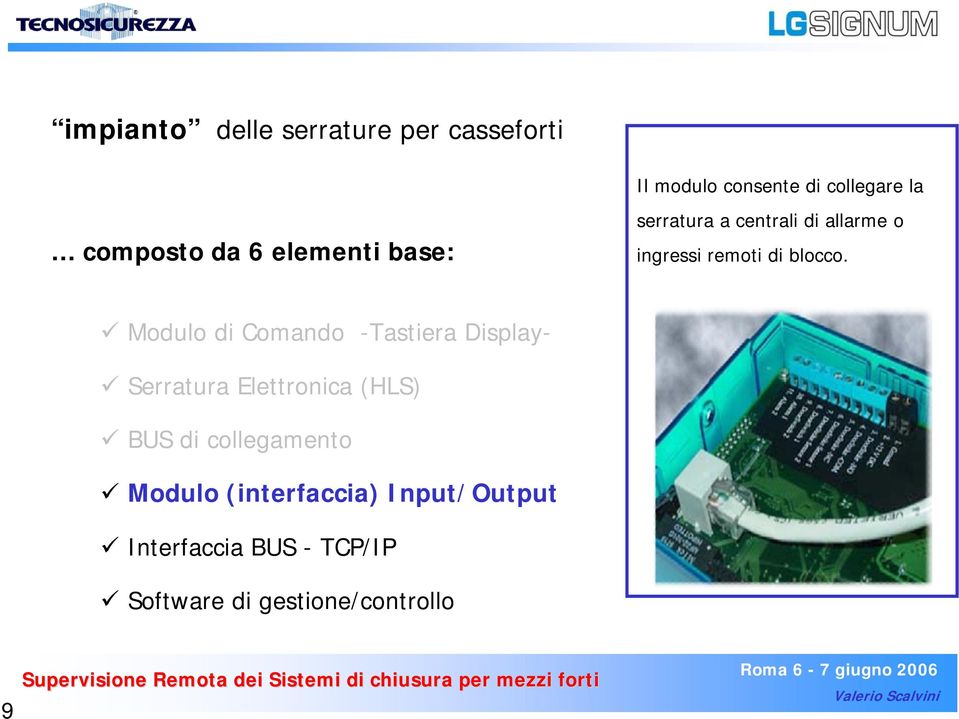 Modulo di Comando -Tastiera Display- Serratura Elettronica (HLS) BUS di collegamento