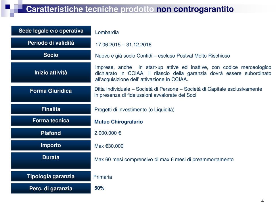 merceologico dichiarato in CCIAA. Il rilascio della garanzia dovrà essere subordinato all'acquisizione dell attivazione in CCIAA.