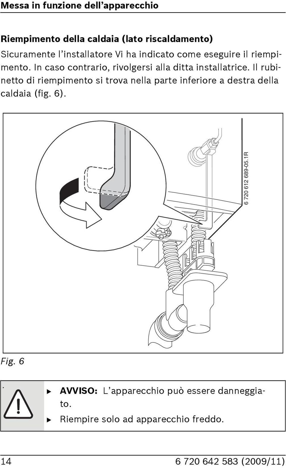 Il rubinetto di riempimento si trova nella parte inferiore a destra della caldaia (fig. ).