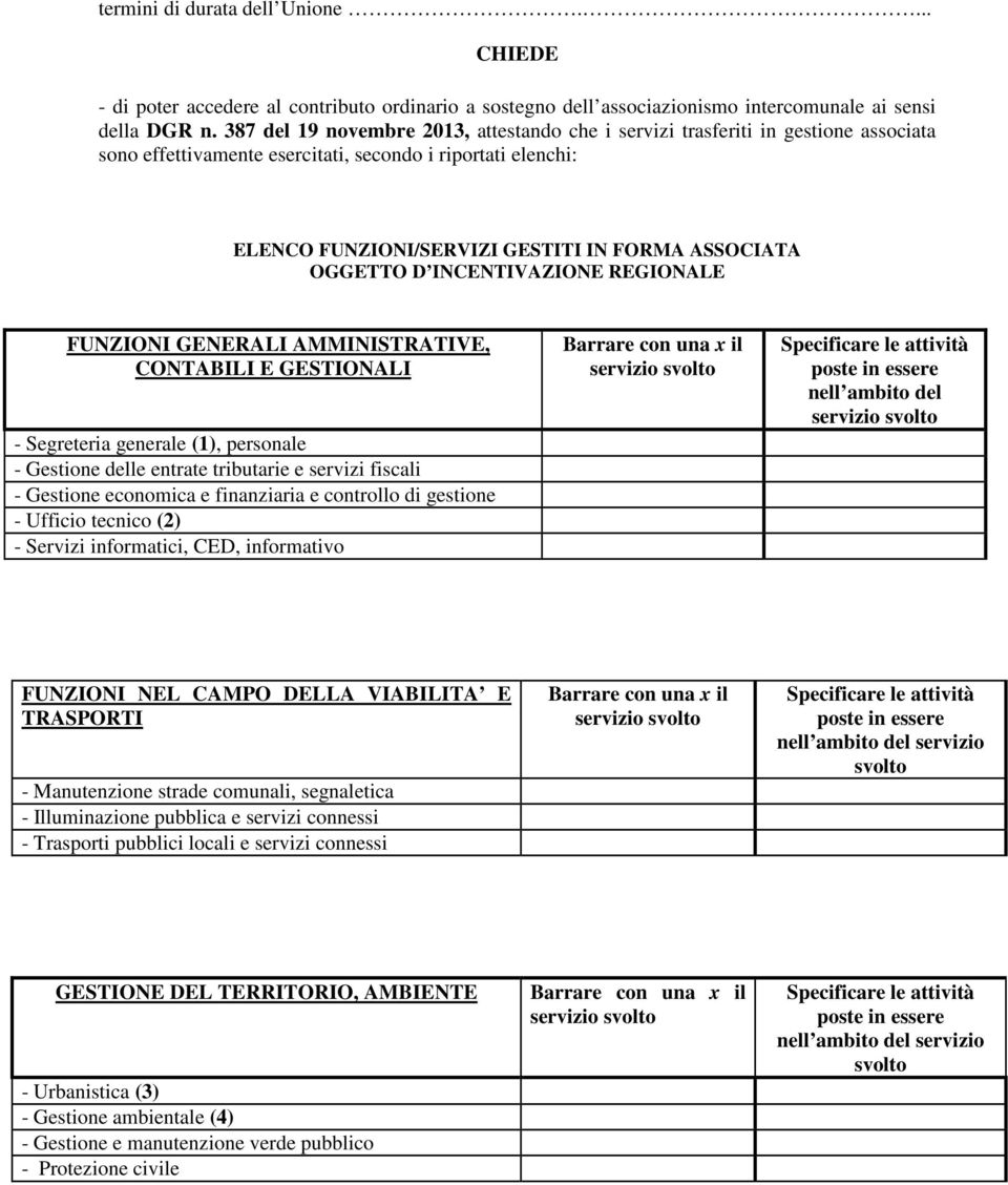 OGGETTO D INCENTIVAZIONE REGIONALE FUNZIONI GENERALI AMMINISTRATIVE, CONTABILI E GESTIONALI - Segreteria generale (1), personale - Gestione delle entrate tributarie e servizi fiscali - Gestione