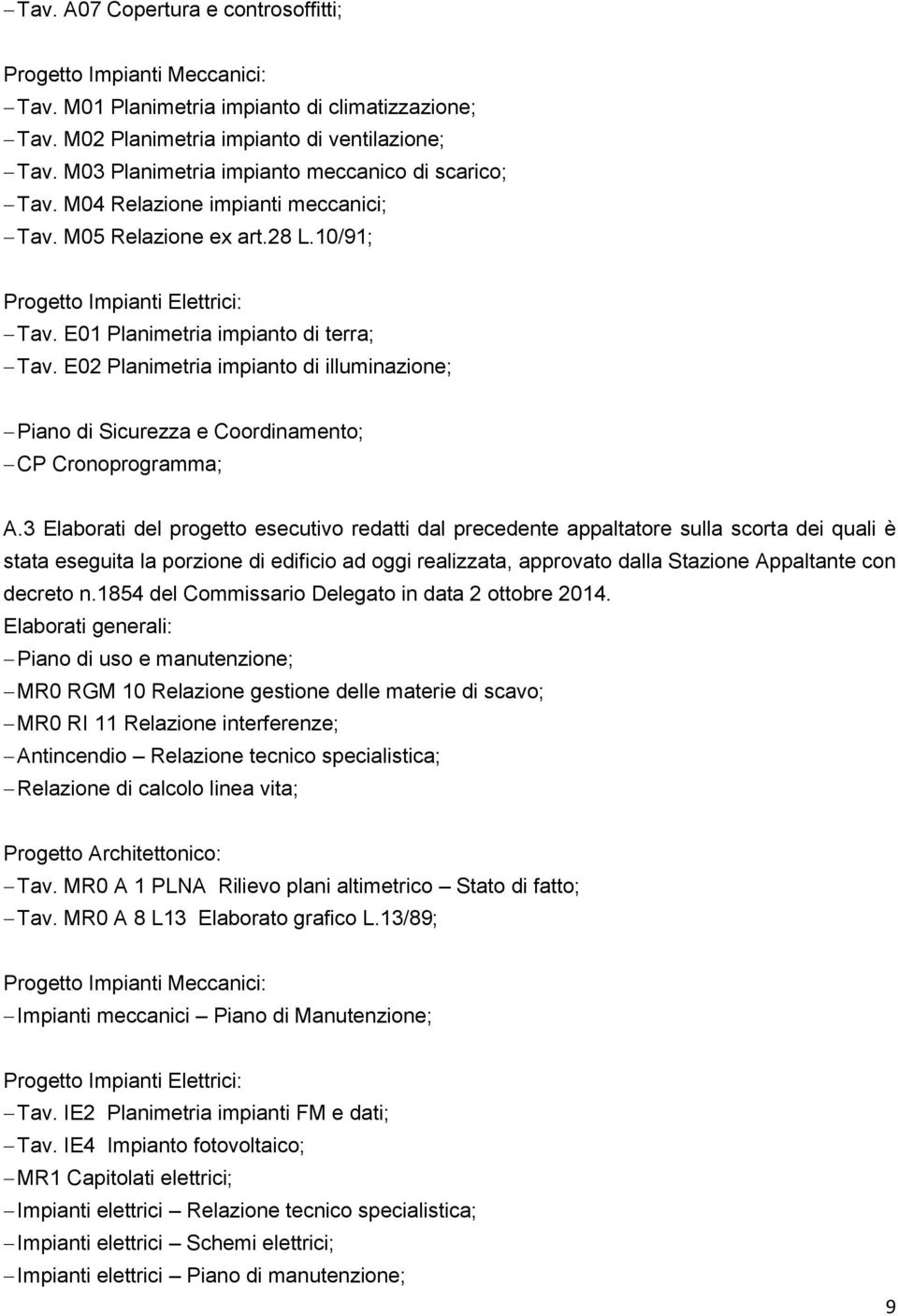 E02 Planimetria impianto di illuminazione; Piano di Sicurezza e Coordinamento; CP Cronoprogramma; A.