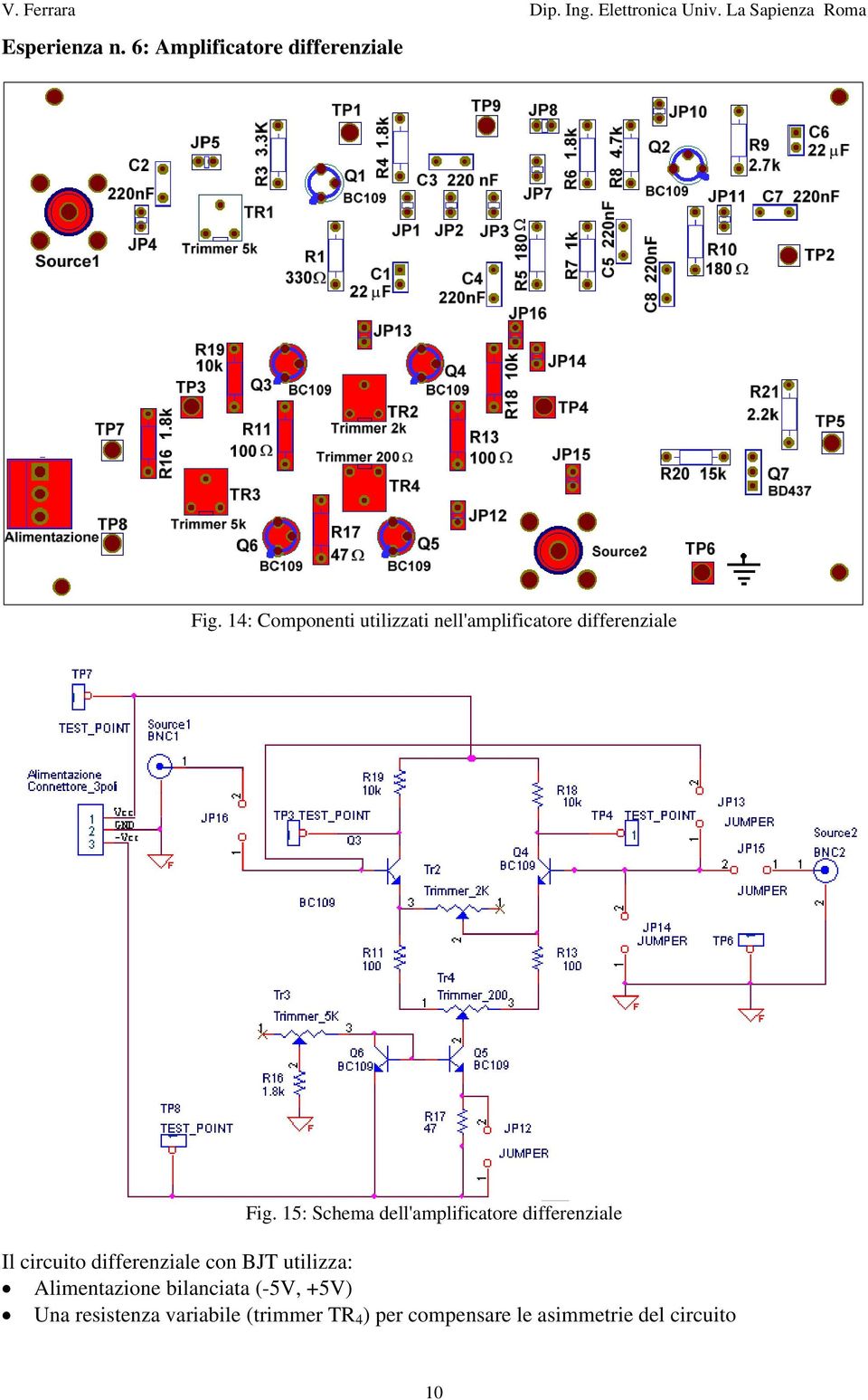 15: Schema dell'amplificatore differenziale Il circuito differenziale con BJT