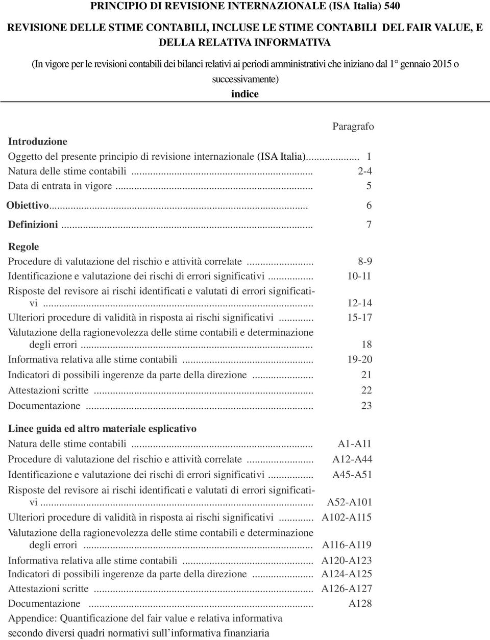 .. 1 Natura delle stime contabili... 2-4 Data di entrata in vigore... 5 Obiettivo... 6 Definizioni... 7 Regole Procedure di valutazione del rischio e attività correlate.