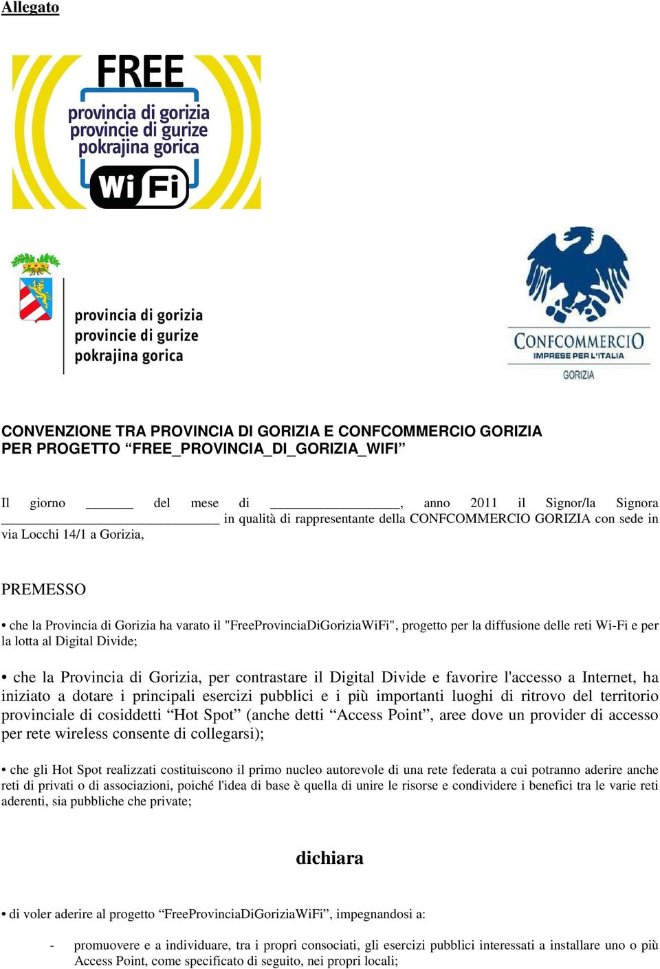 lotta al Digital Divide; che la Provincia di Gorizia, per contrastare il Digital Divide e favorire l'accesso a Internet, ha iniziato a dotare i principali esercizi pubblici e i più importanti luoghi