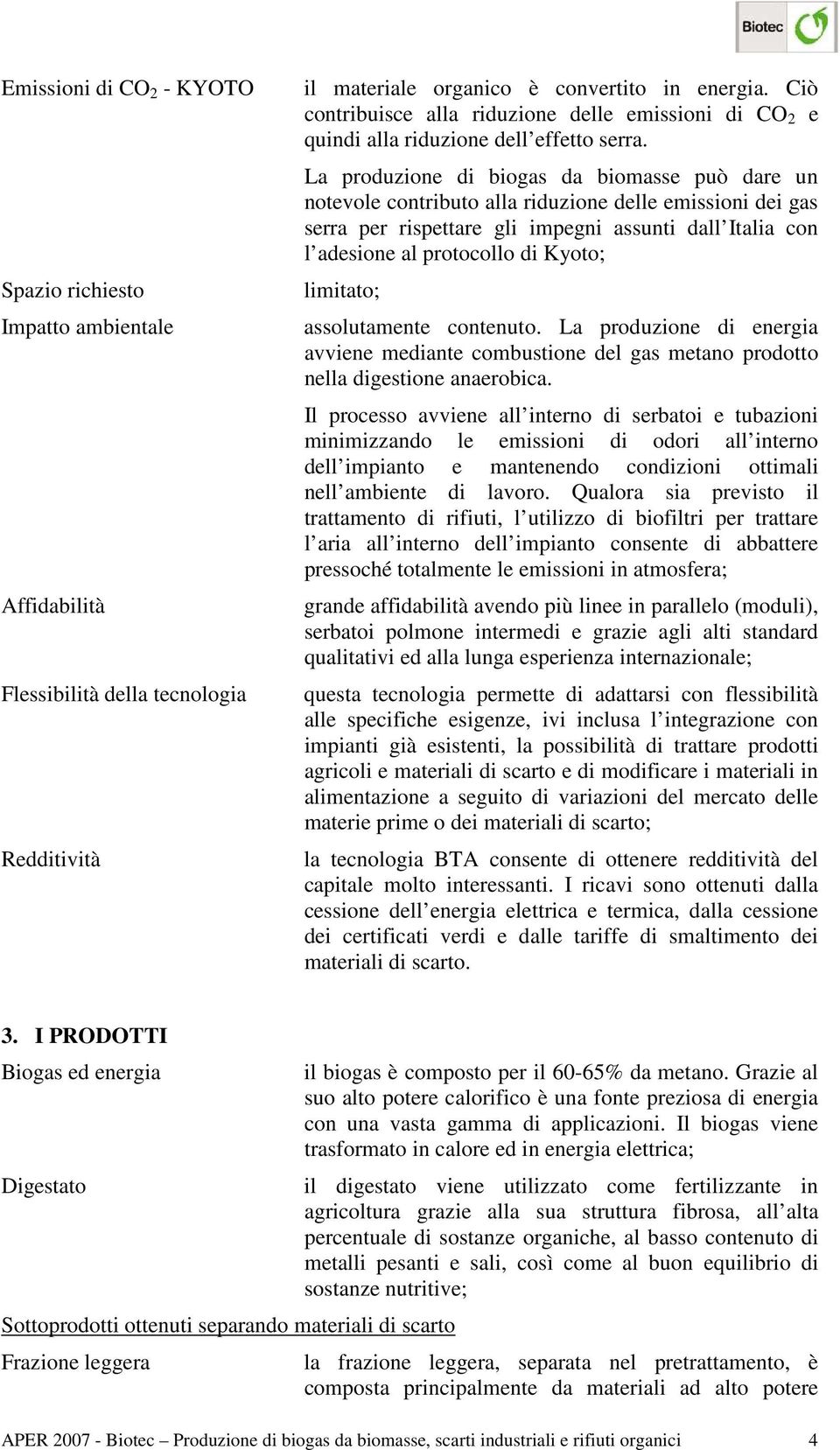 La produzione di biogas da biomasse può dare un notevole contributo alla riduzione delle emissioni dei gas serra per rispettare gli impegni assunti dall Italia con l adesione al protocollo di Kyoto;