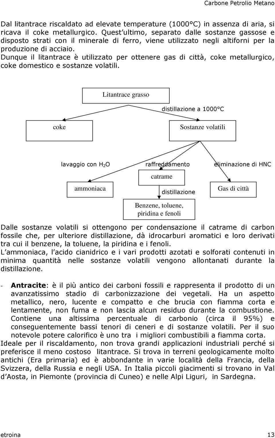 Dunque il litantrace è utilizzato per ottenere gas di città, coke metallurgico, coke domestico e sostanze volatili.