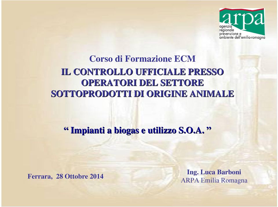 ORIGINE ANIMALE Impianti a biogas e utilizzo S.O.A. Ferrara, 28 Ottobre 2014 Ing.