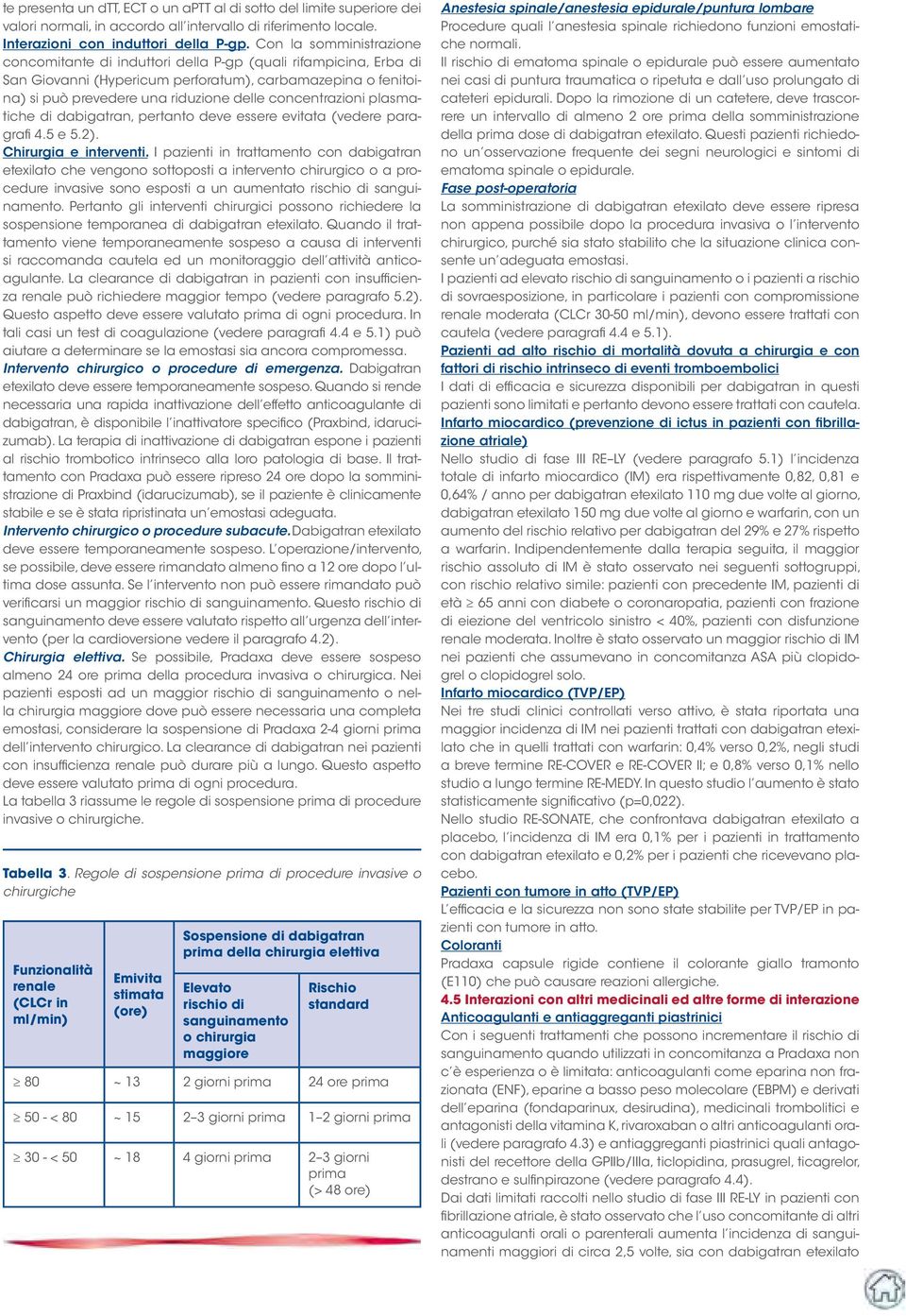 concentrazioni plasmatiche di dabigatran, pertanto deve essere evitata (vedere paragrafi 4.5 e 5.2). Chirurgia e interventi.