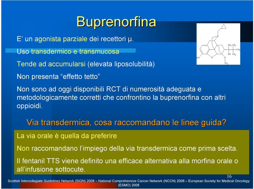 metodologicamente corretti che confrontino la buprenorfina con altri oppioidi. Via transdermica,, cosa raccomandano le linee guida?