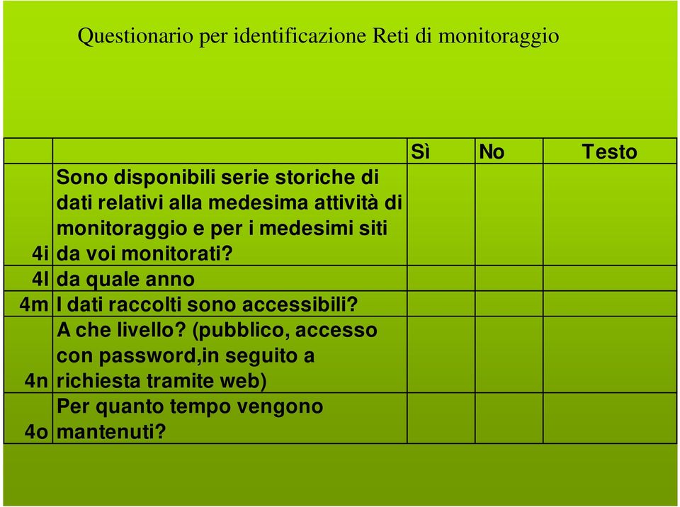 4l da quale anno 4m I dati raccolti sono accessibili? A che livello?