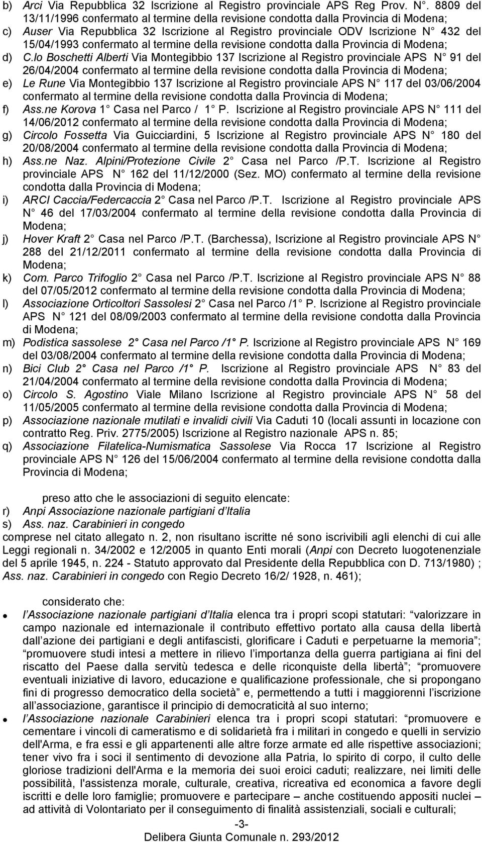confermato al termine della revisione condotta dalla Provincia di Modena; d) C.
