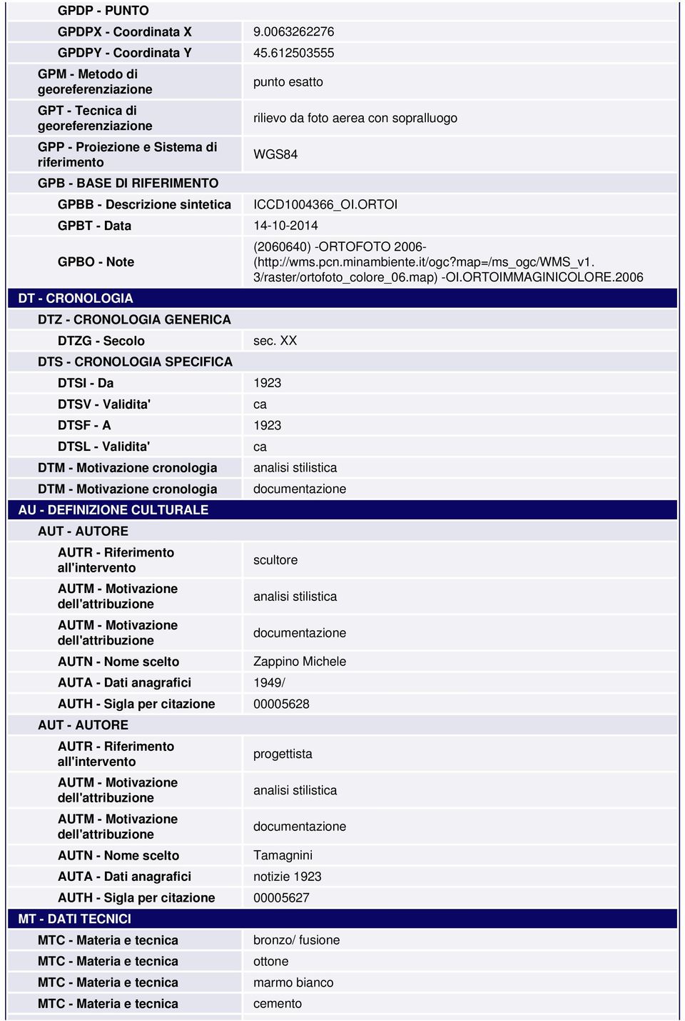 da foto aerea con sopralluogo WGS84 GPBT - Data 14-10-2014 GPBO - Note DT - CRONOLOGIA DTZ - CRONOLOGIA GENERICA DTZG - Secolo DTS - CRONOLOGIA SPECIFICA ICCD1004366_OI.