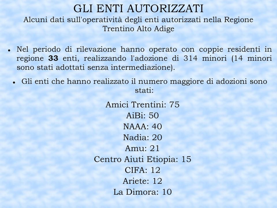 (14 minori sono stati adottati senza intermediazione).