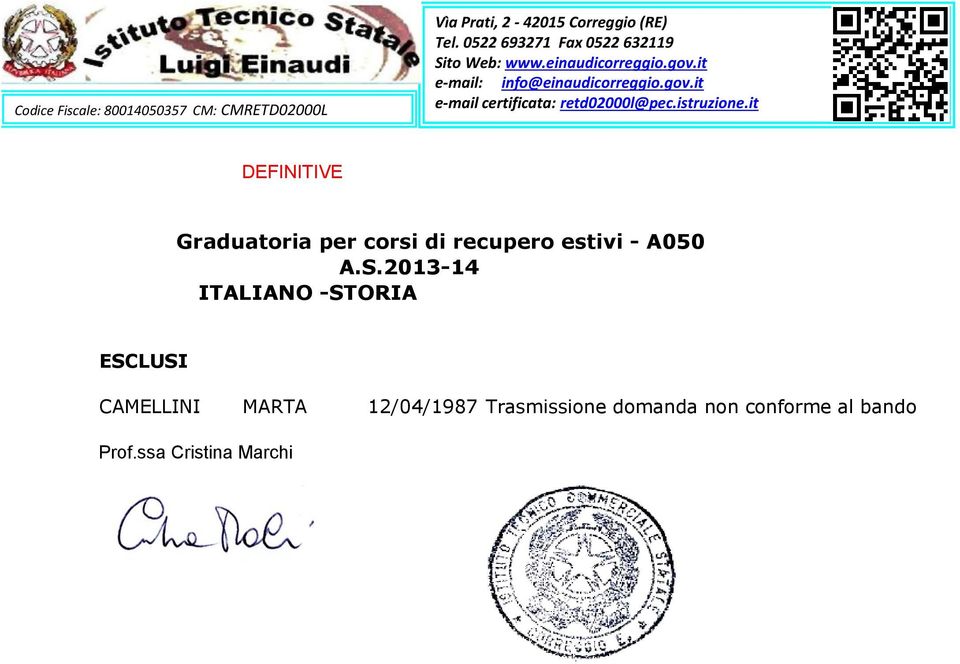 2013-14 ITALIANO -STORIA ESCLUSI