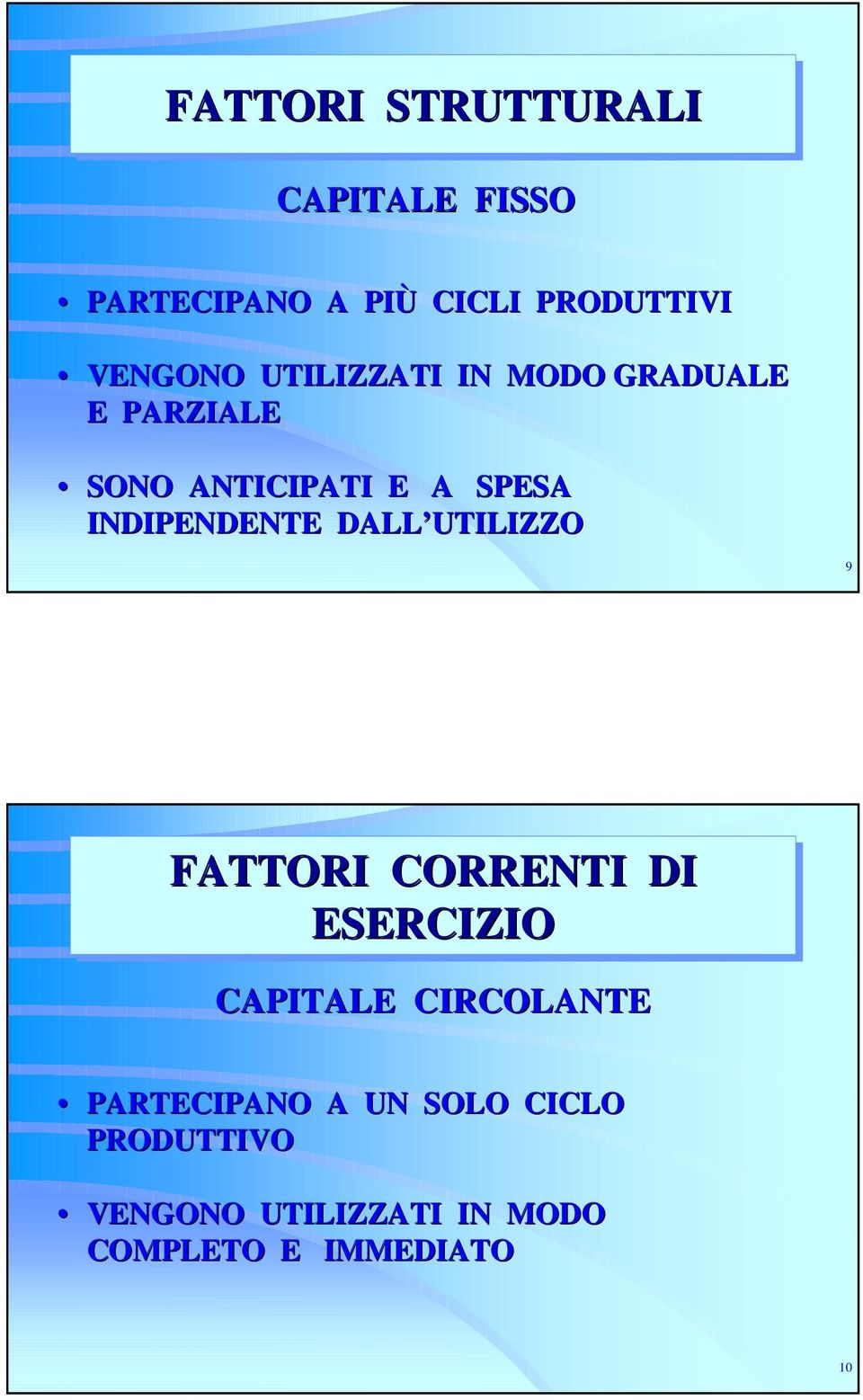 DALL UTILIZZO 9 FATTORI CORRENTI DI ESERCIZIO CAPITALE CIRCOLANTE PARTECIPANO