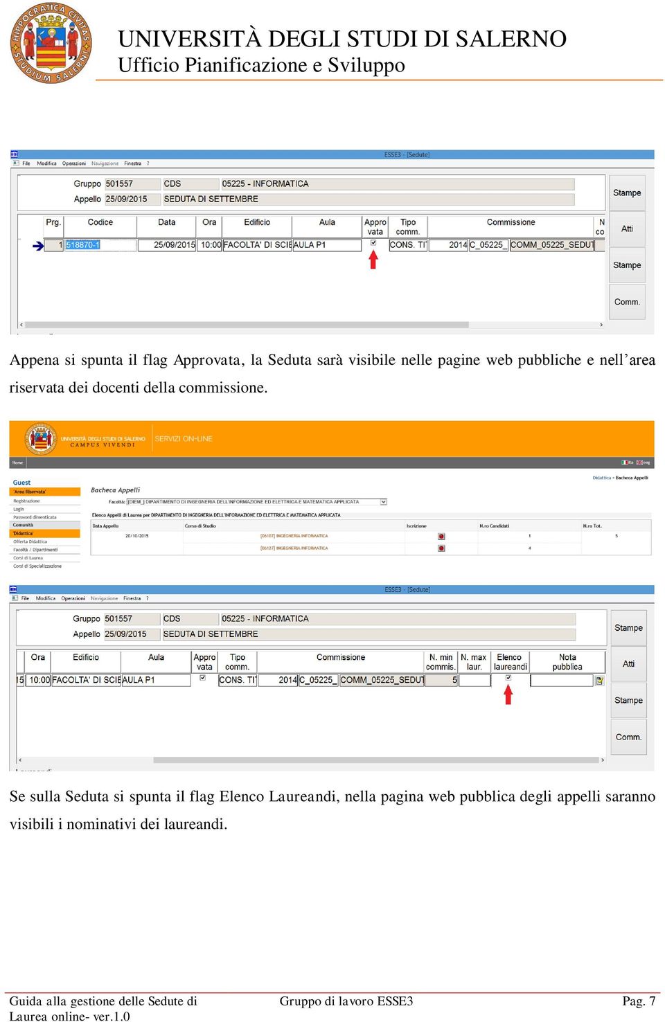 Se sulla Seduta si spunta il flag Elenco Laureandi, nella pagina web