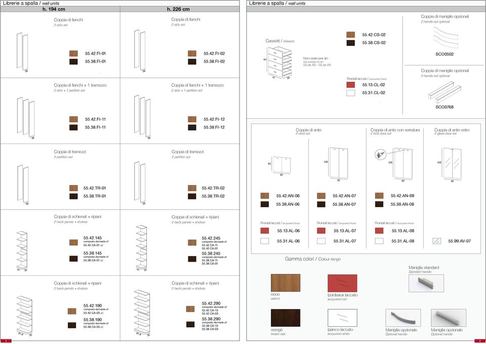 : Not possible for art.:.xx. -.xx.,00 Frontali laccati / Lacquered fronts..cl-0..cl-0 SCO00,00 Coppia di maniglie opzionali handle set optional,00 SCO0..FI-..FI-,00.