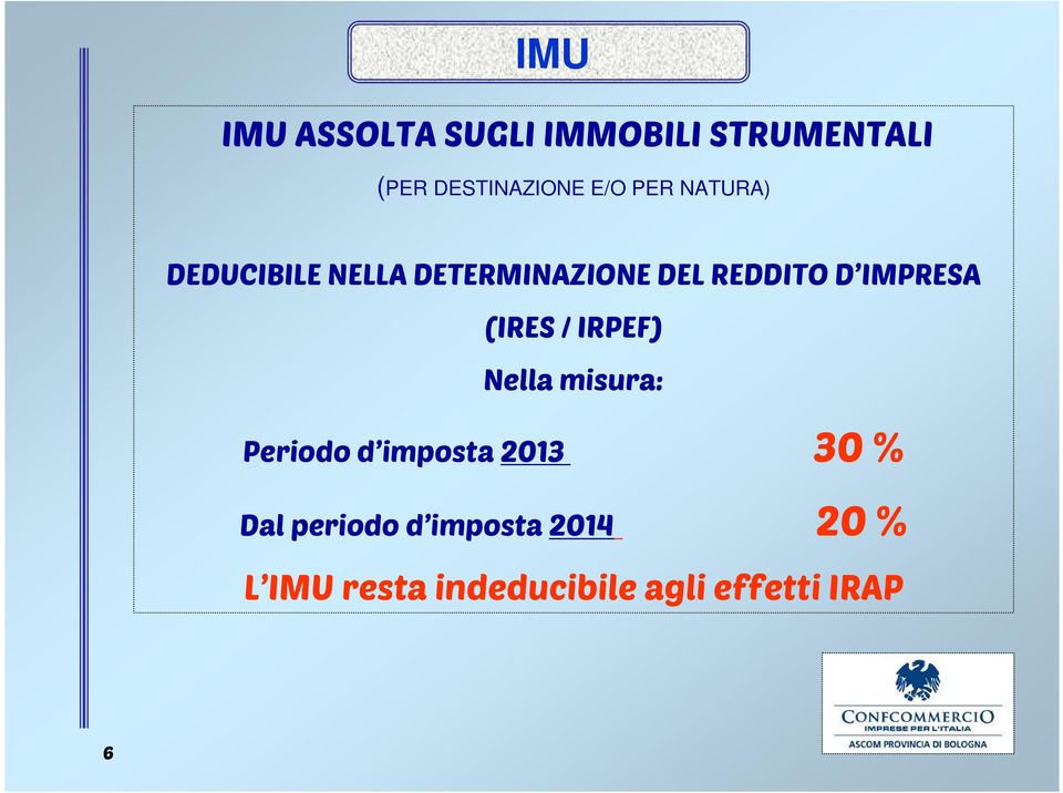 (IRES / IRPEF) Nella misura: Periodo d imposta 2013 30 % Dal