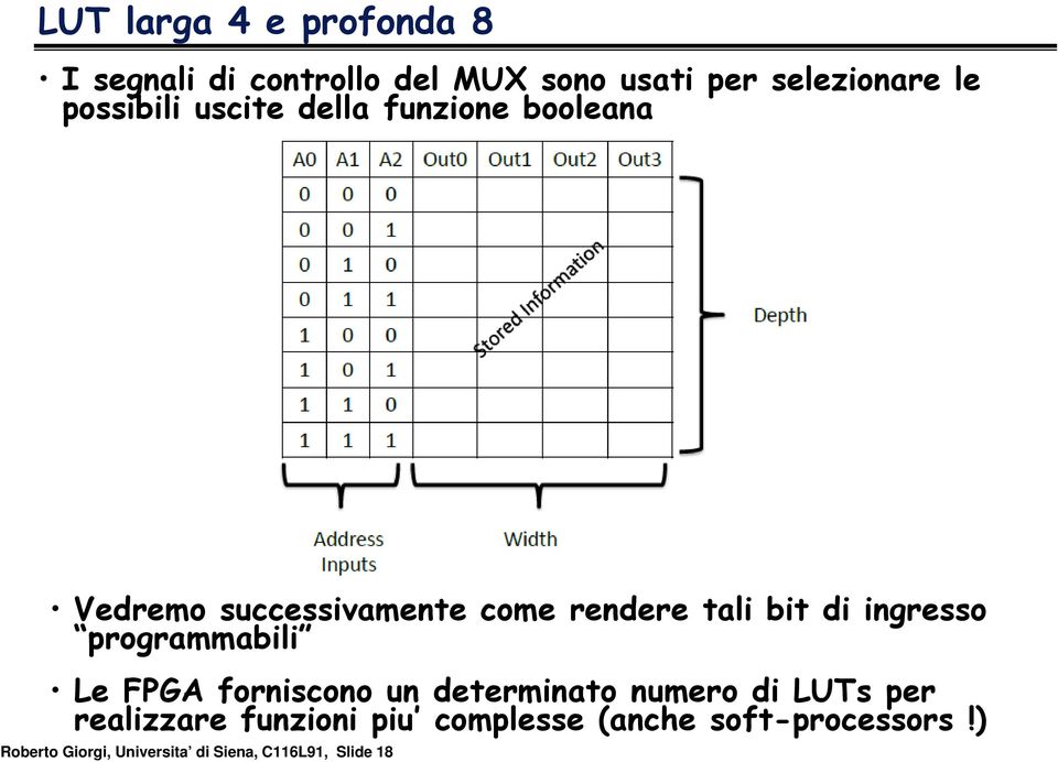 ingresso programmabili Le FPGA forniscono un determinato numero di LUTs per realizzare