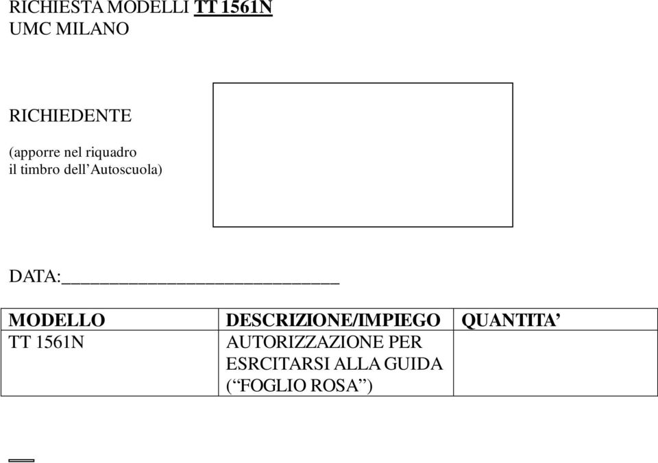 DATA: MODELLO DESCRIZIONE/IMPIEGO QUANTITA TT 1561N