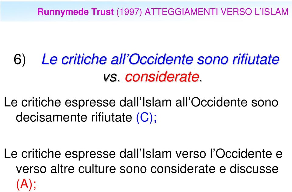 Le critiche espresse dall Islam all Occidente sono decisamente rifiutate