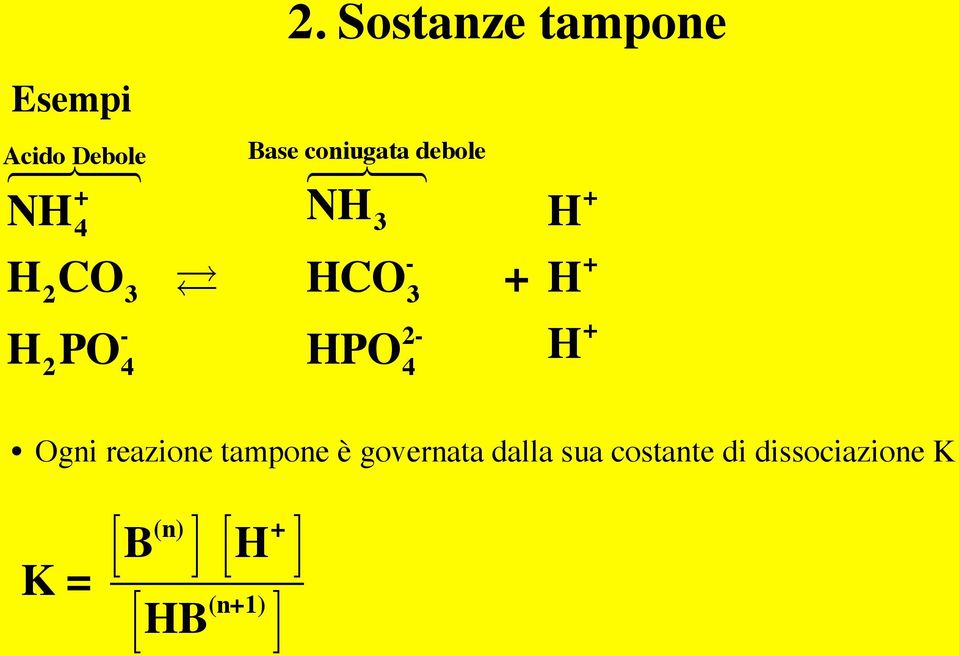 2-4 + H H + + + H Ogni reazione tampone è governata