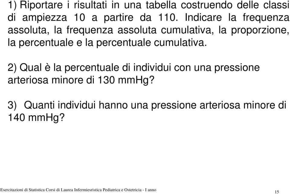 percentuale e la percentuale cumulativa.