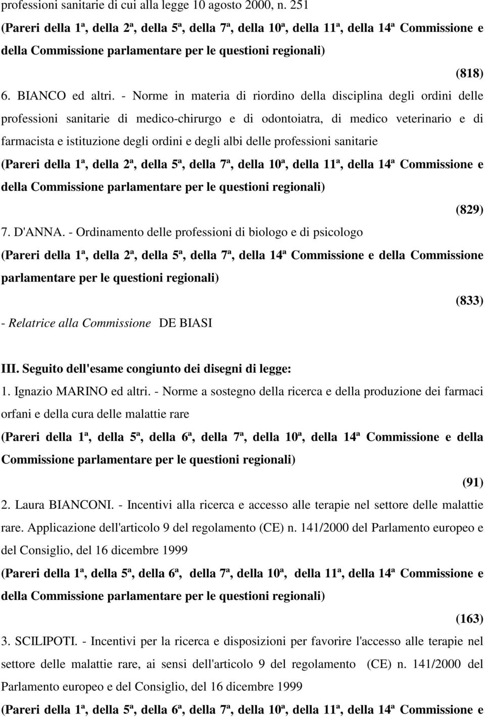 albi delle professioni sanitarie (Pareri della 1ª, della 2ª, della 5ª, della 7ª, della 10ª, della 11ª, della 14ª Commissione e della Commissione (829) 7. D'ANNA.