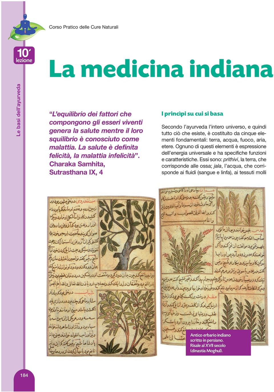 Charaka Samhita, Sutrasthana IX, 4 I princìpi su cui si basa Secondo l ayurveda l intero universo, e quindi tutto ciò che esiste, è costituito da cinque elementi fondamentali: terra, acqua, fuoco,