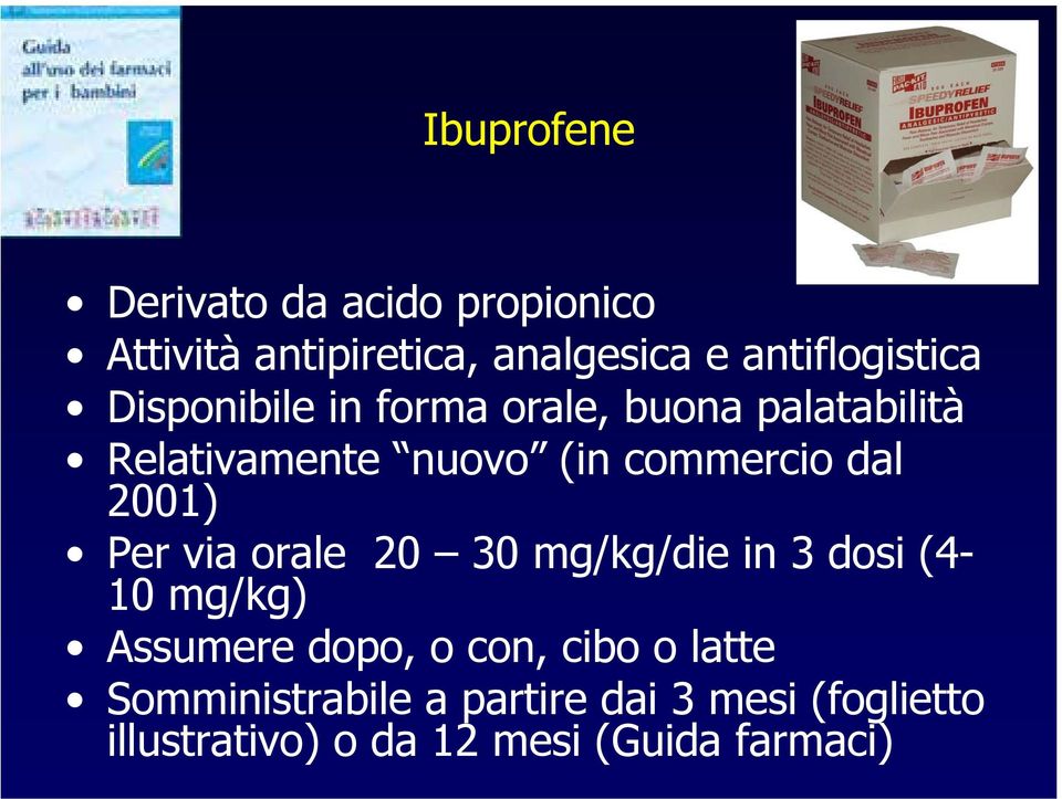 commercio dal 2001) Per via orale 20 30 mg/kg/die in 3 dosi (4-10 mg/kg) Assumere dopo, o