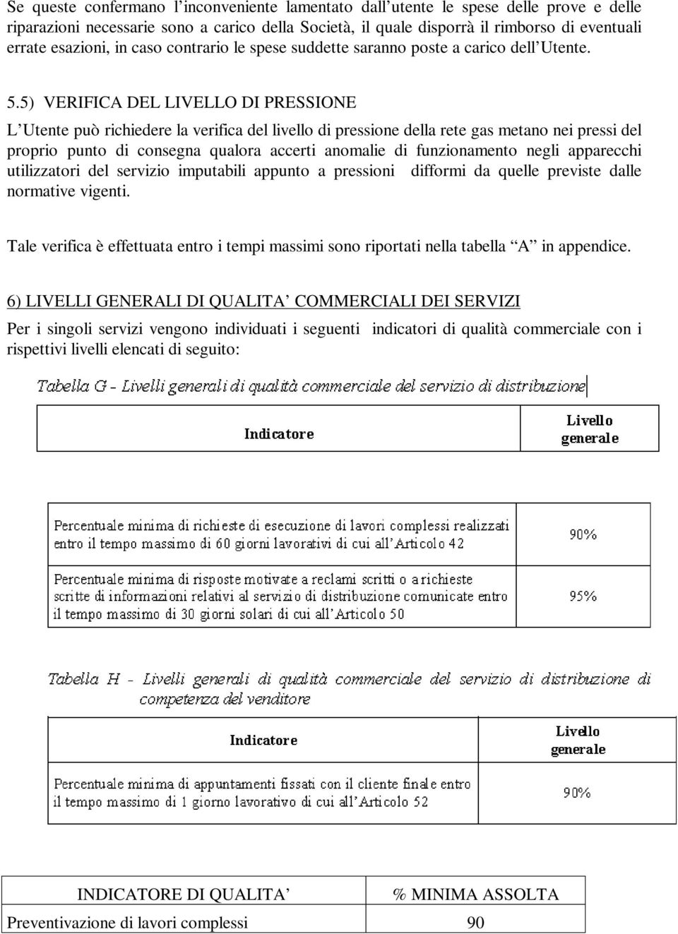 5) VERIFICA DEL LIVELLO DI PRESSIONE L Utente può richiedere la verifica del livello di pressione della rete gas metano nei pressi del proprio punto di consegna qualora accerti anomalie di