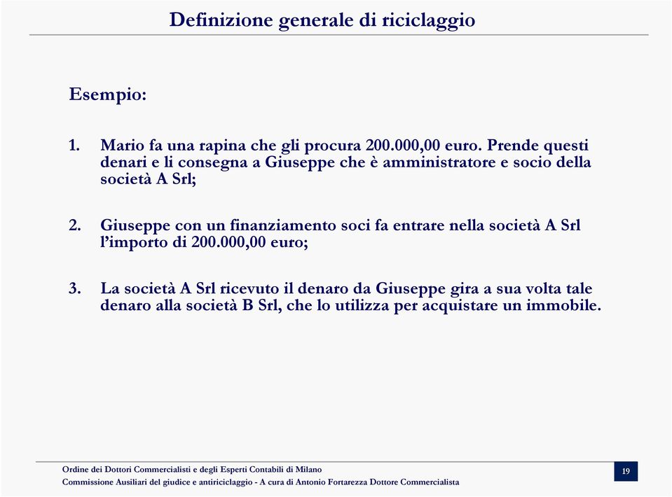 Giuseppe con un finanziamento soci fa entrare nella società A Srl l importo di 200.000,00 euro; 3.