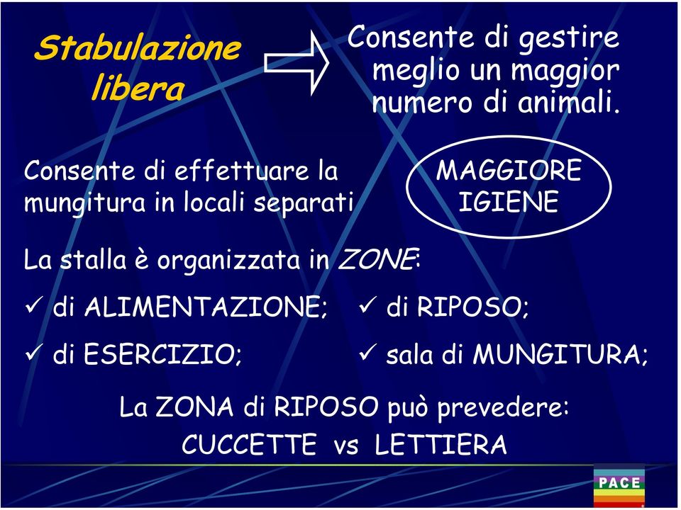 Consente di effettuare la mungitura in locali separati MAGGIORE IGIENE La