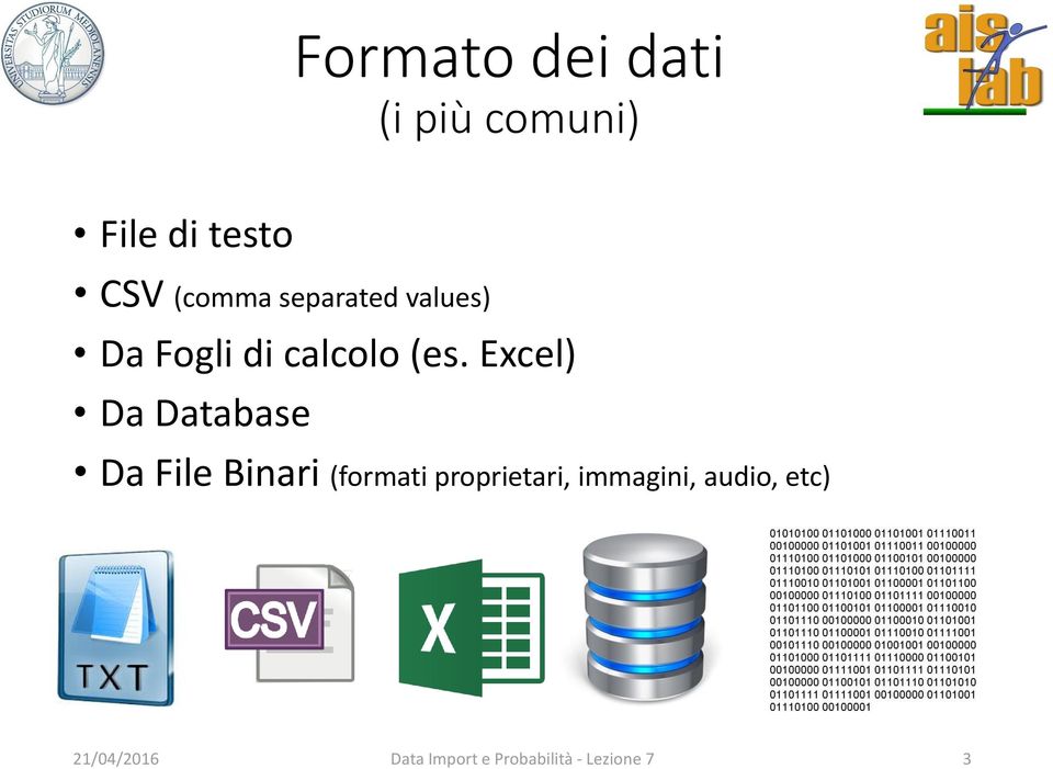 Excel) Da Database Da File Binari (formati proprietari,