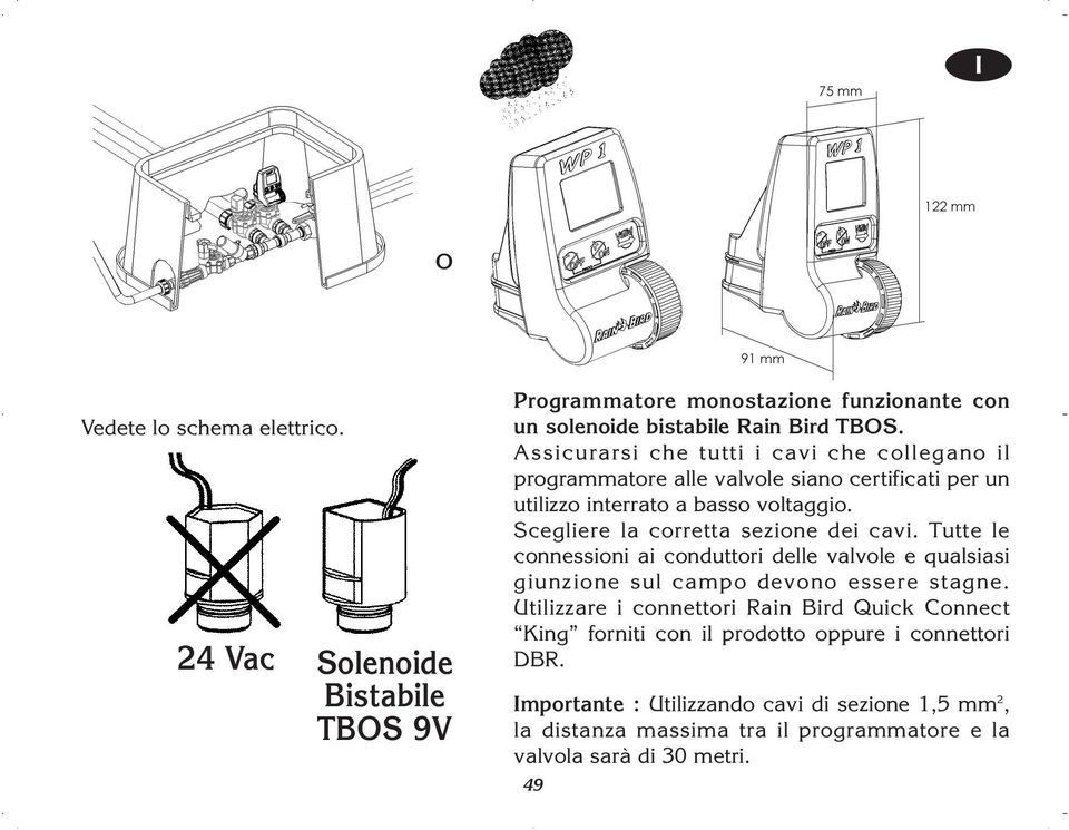 Scegliere la corretta sezione dei cavi. Tutte le connessioni ai conduttori delle valvole e qualsiasi giunzione sul campo devono essere stagne.