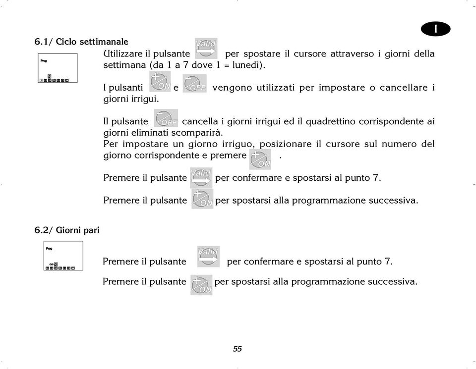 l pulsante cancella i giorni irrigui ed il quadrettino corrispondente ai giorni eliminati scomparirà.