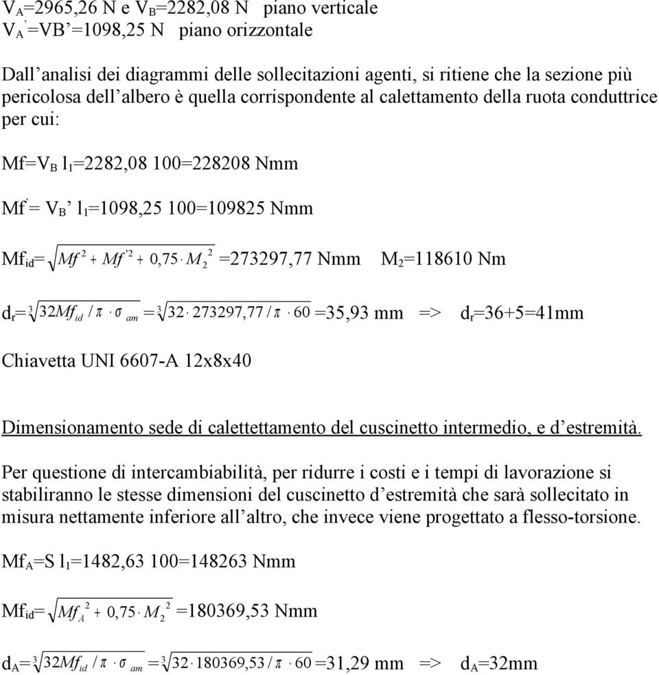 σ am = 3 3 7397,77 / π 60 =35,93 mm => d r =36+5=41mm Chiavetta UNI 6607-A 1x8x40 Dimensionamento sede di calettettamento del cuscinetto intermedio, e d estremità.